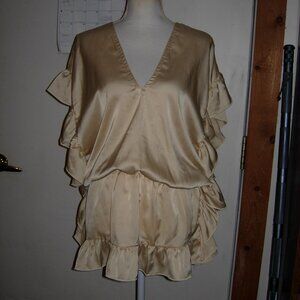 pop saint barth cream silk top ruffles cut out back